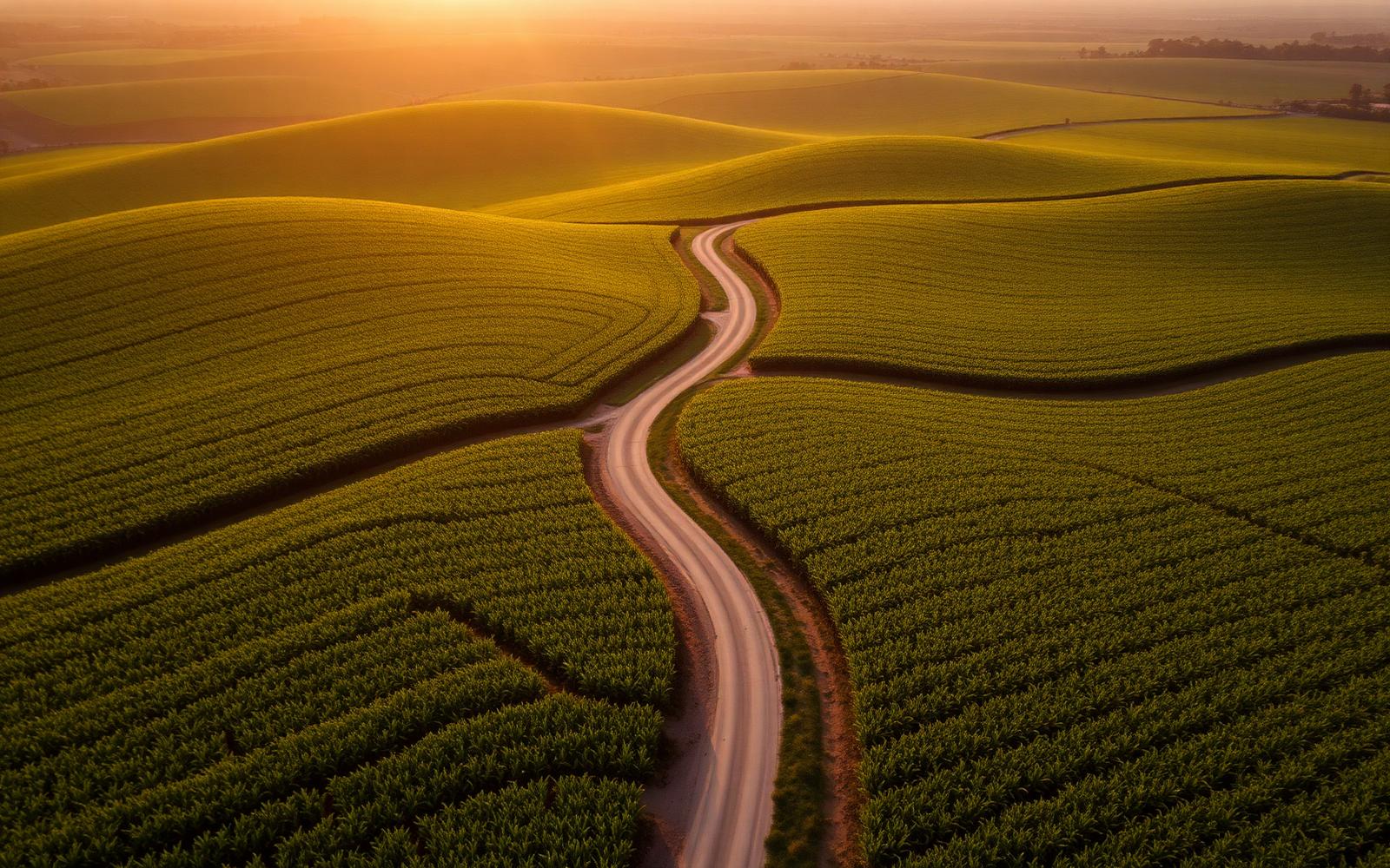 Fazenda vista aérea ao amanhecer